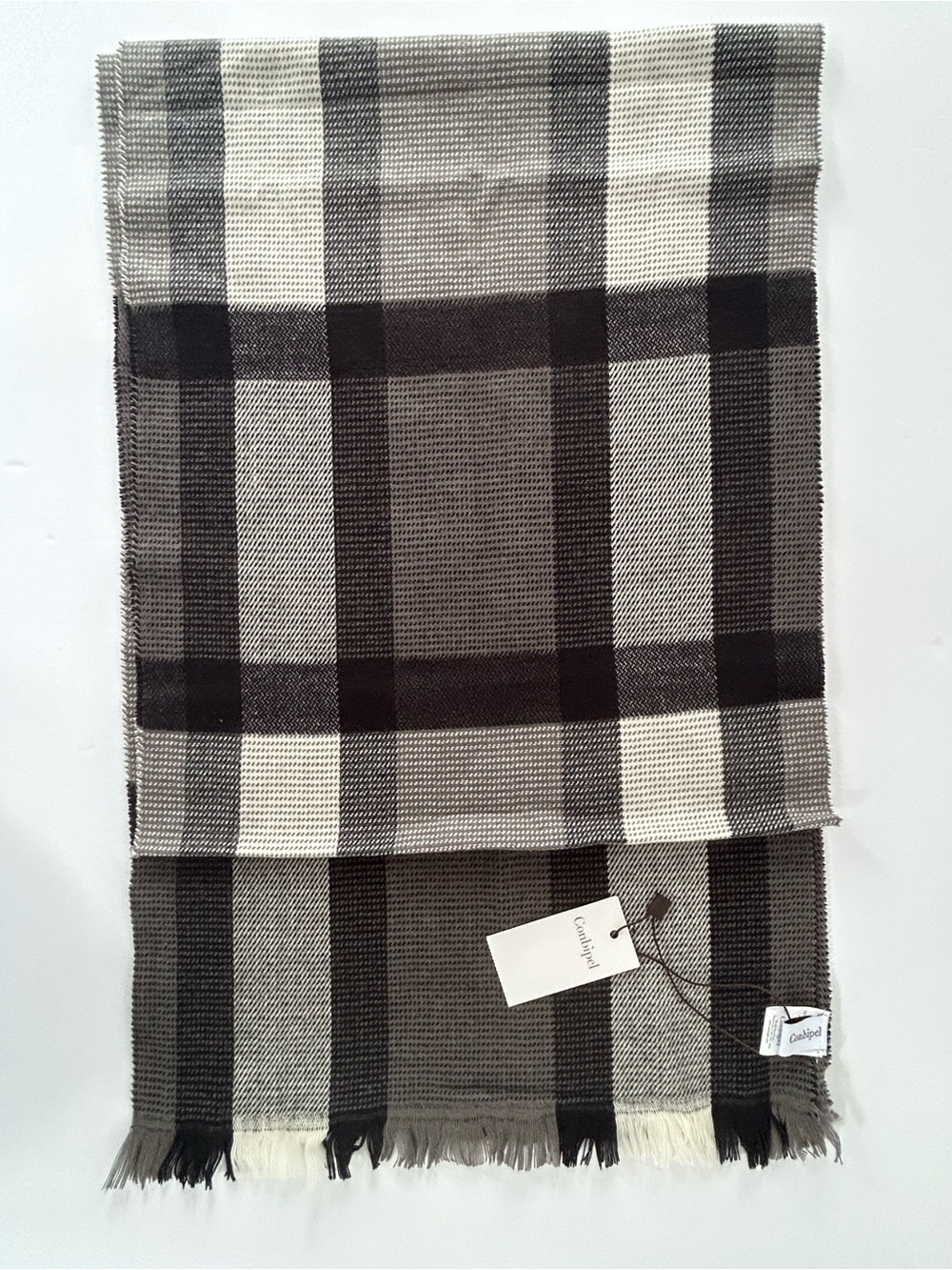 Classic Plaid Fringed Scarf in Black and Gray